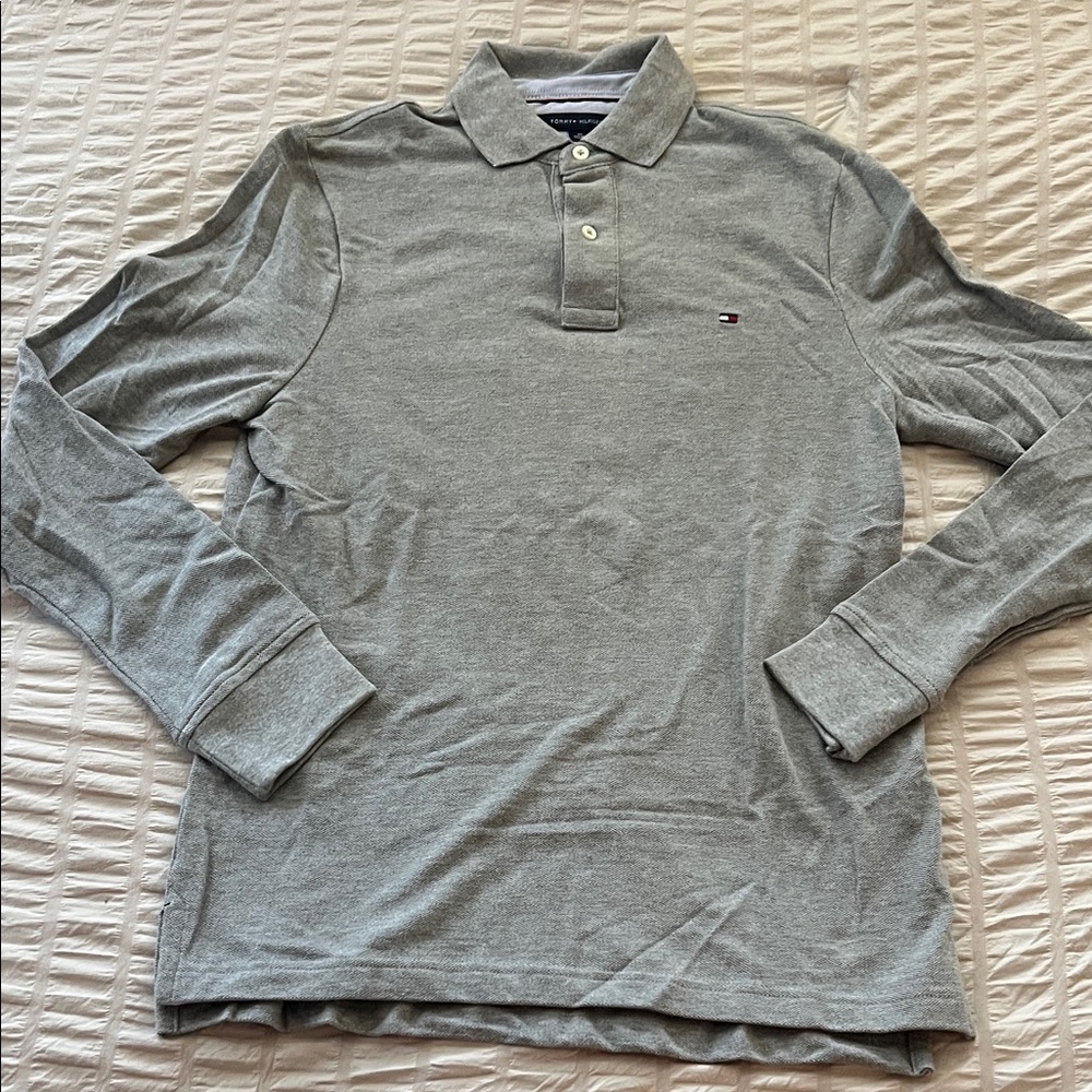 Tommy Hilfiger Long Sleeve Polo Shirt - Light Gray